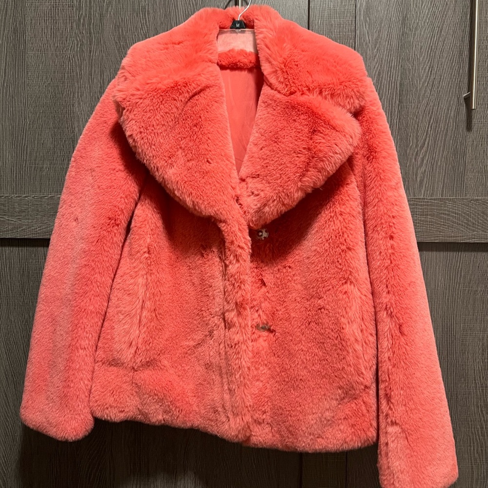 Nordstrom Coral Teddy Jacket Collared Faux Fur